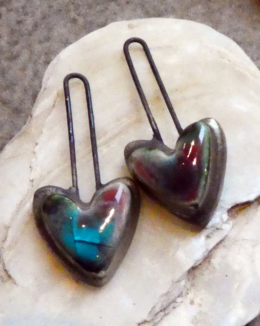 Ceramic Little Moulded Heart Dangles- Berry Good