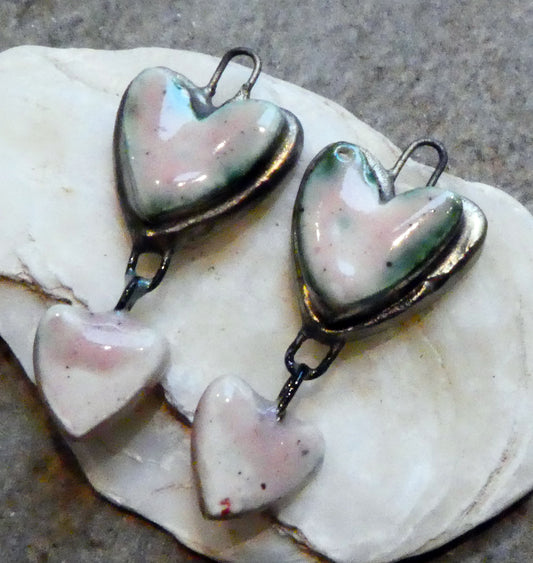 Ceramic Moulded Double Heart Dangles - Morganite