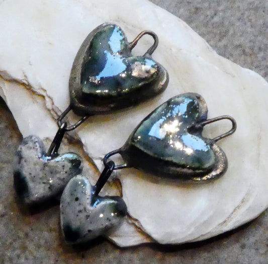 Ceramic Moulded Double Heart Dangles - Speckled Violet