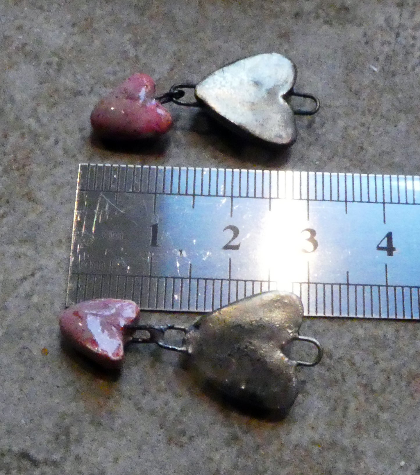 Ceramic Moulded Double Heart Dangles - Rose Quartz