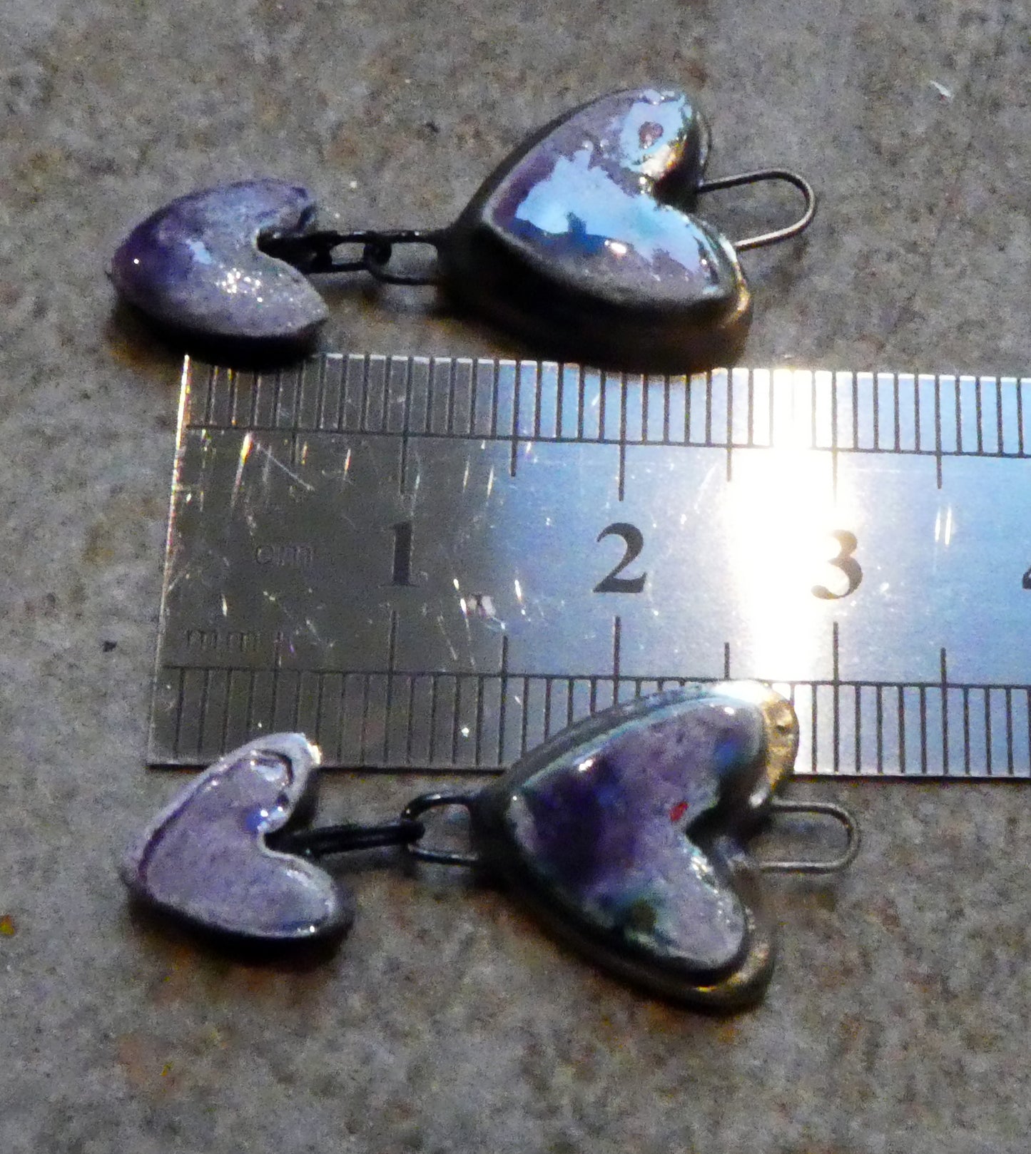 Ceramic Moulded Double Heart Dangles - Purple Reign