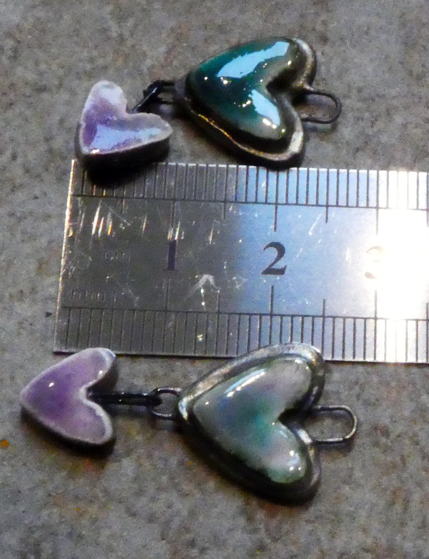 Ceramic Moulded Double Heart Dangles - Royal Amethyst