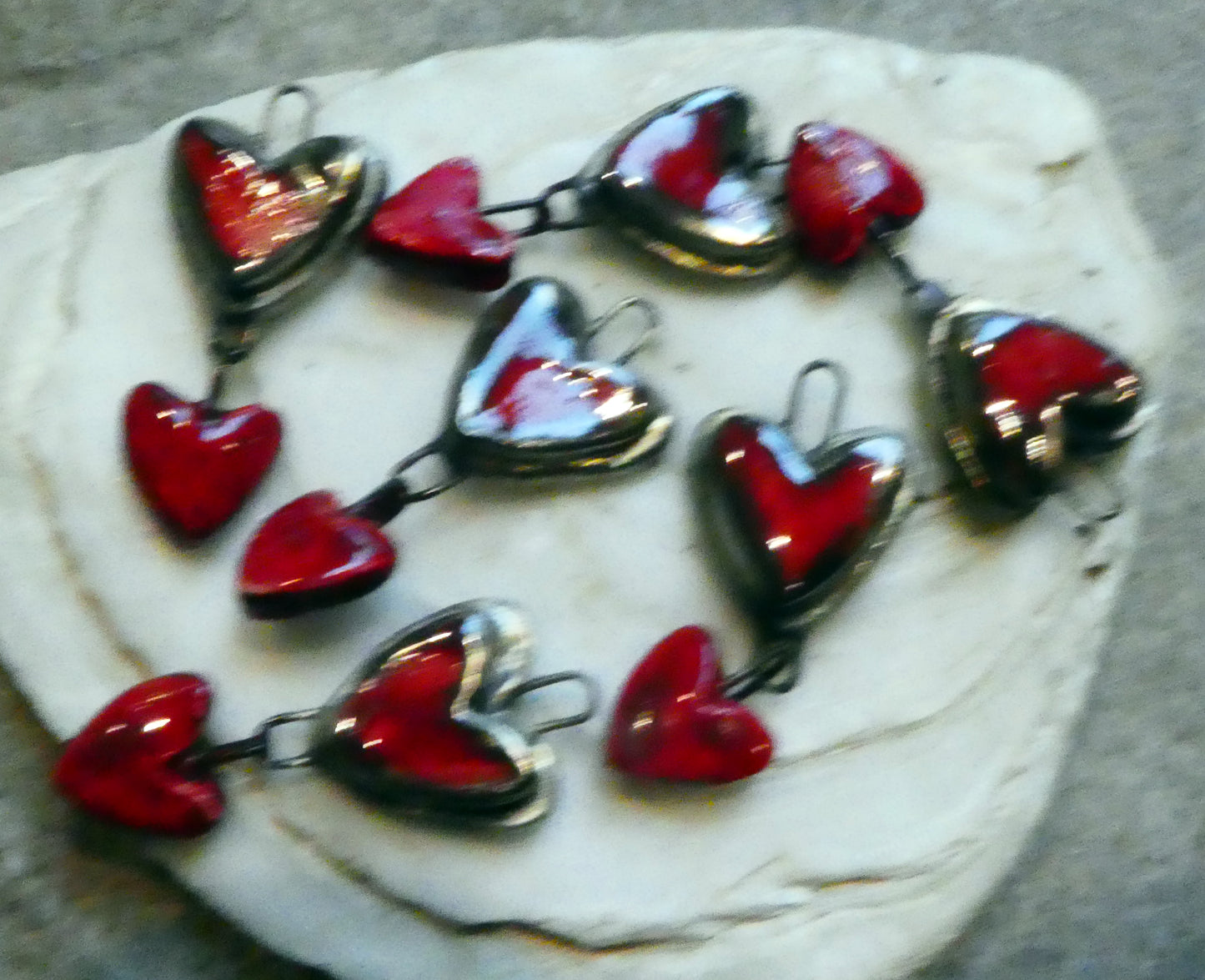 Ceramic Moulded Double Heart Dangles - Red