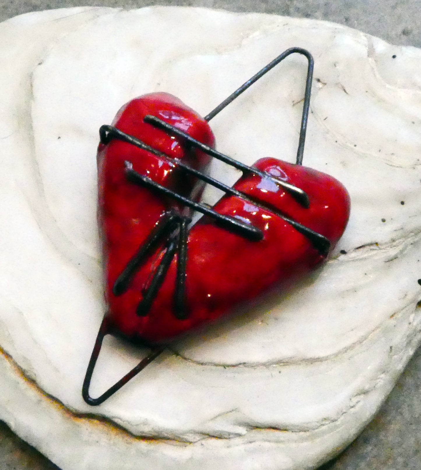 Ceramic Stapled Heart Connector Pendant