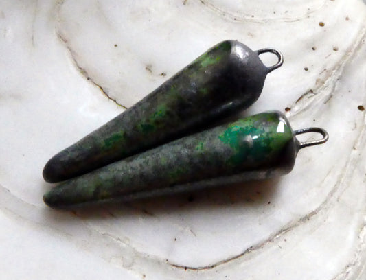 Ceramic Spikes Earring Charms -Green Metal
