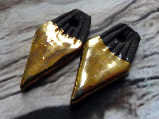 Ceramic Dark Pointy Shard Charms - Gold Lustre