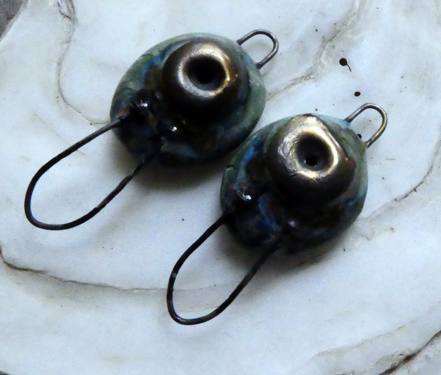 Ceramic Hoopy Rivet Earring Connectors - Mystic Jade