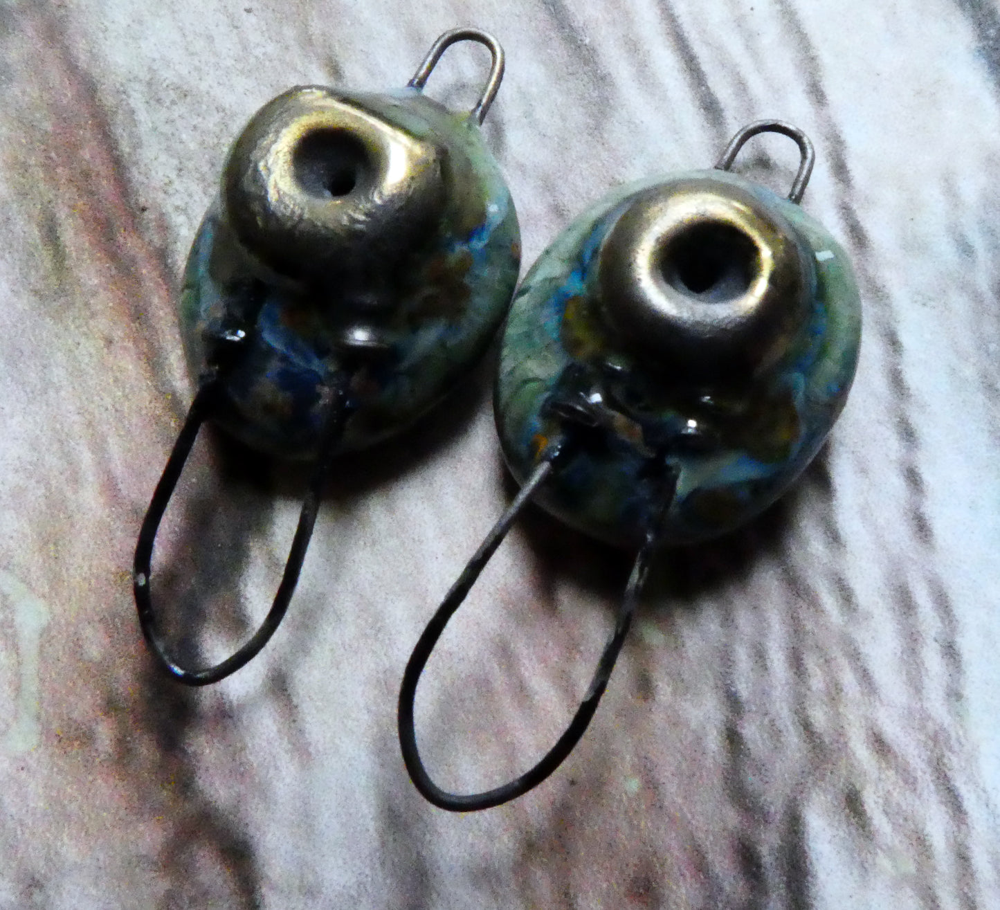 Ceramic Hoopy Rivet Earring Connectors - Mystic Jade