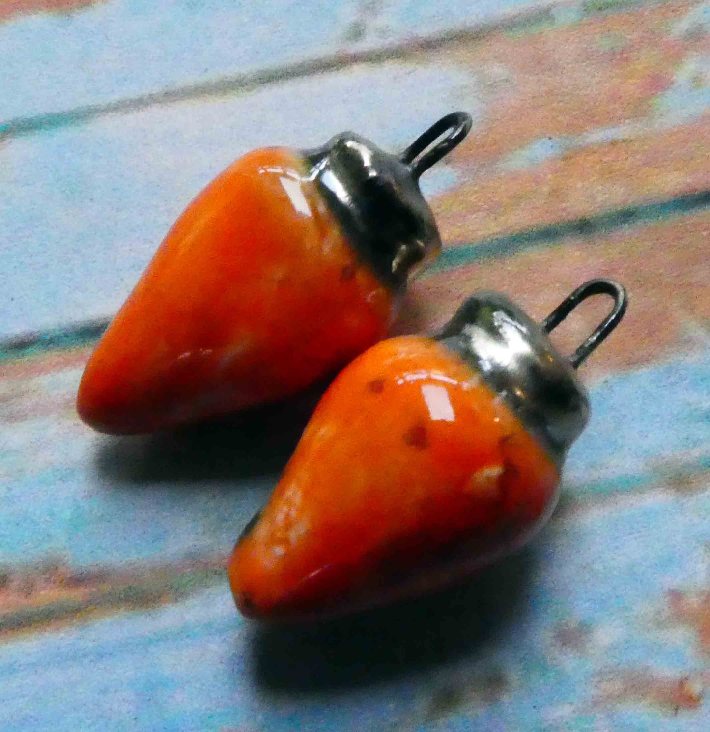 Ceramic Pointy Drop Charms - Wildfire