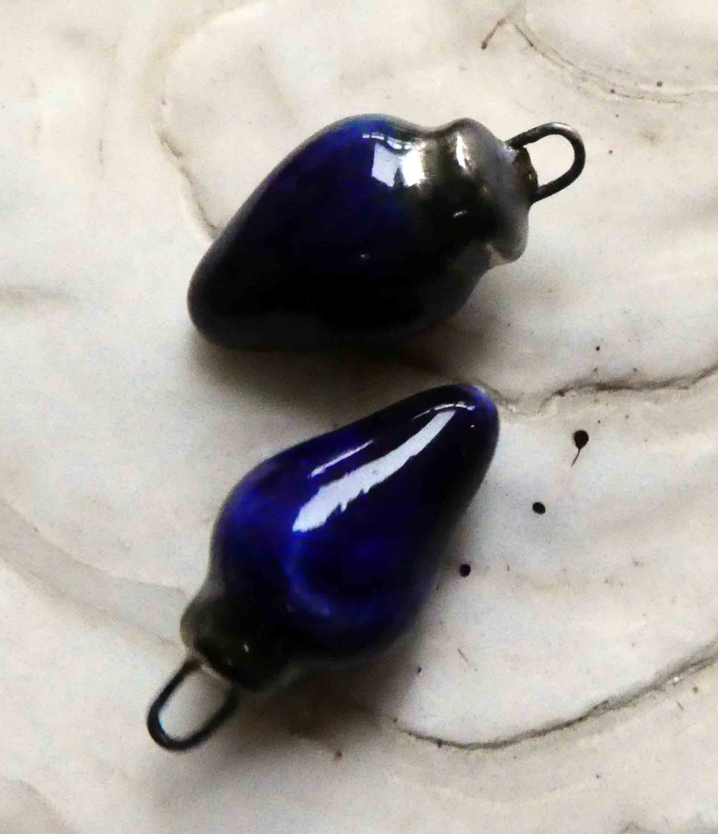 Ceramic Pointy Drop Charms - Mirror Blue