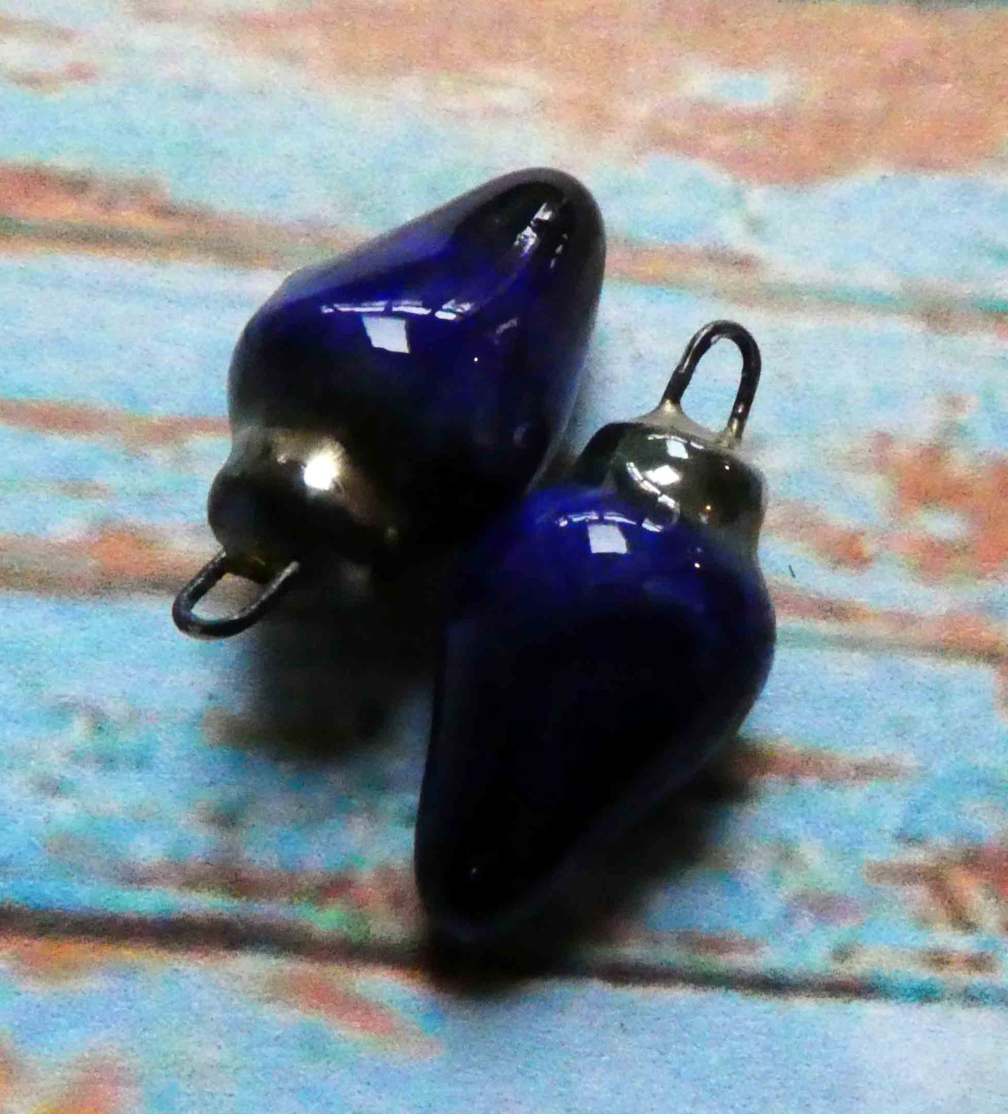Ceramic Pointy Drop Charms - Mirror Blue