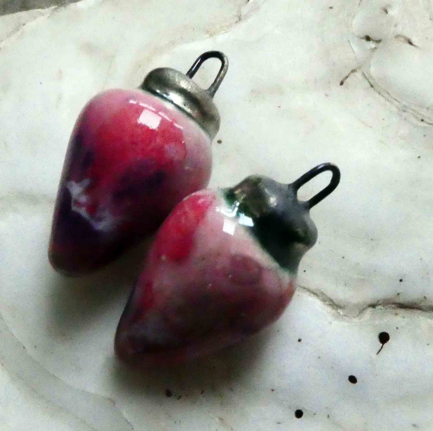 Ceramic Pointy Drop Charms - Berry Tart