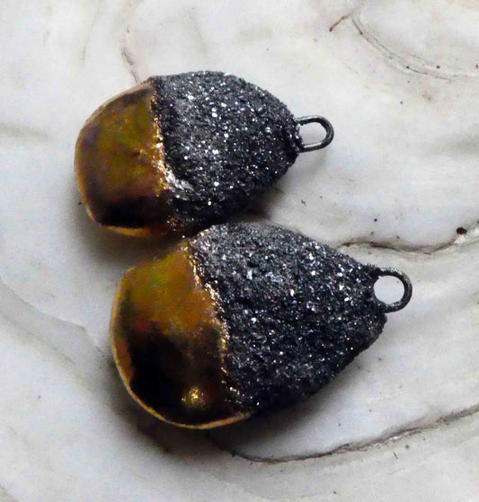 Ceramic Spangly Lustre Pebble Charms -Gold