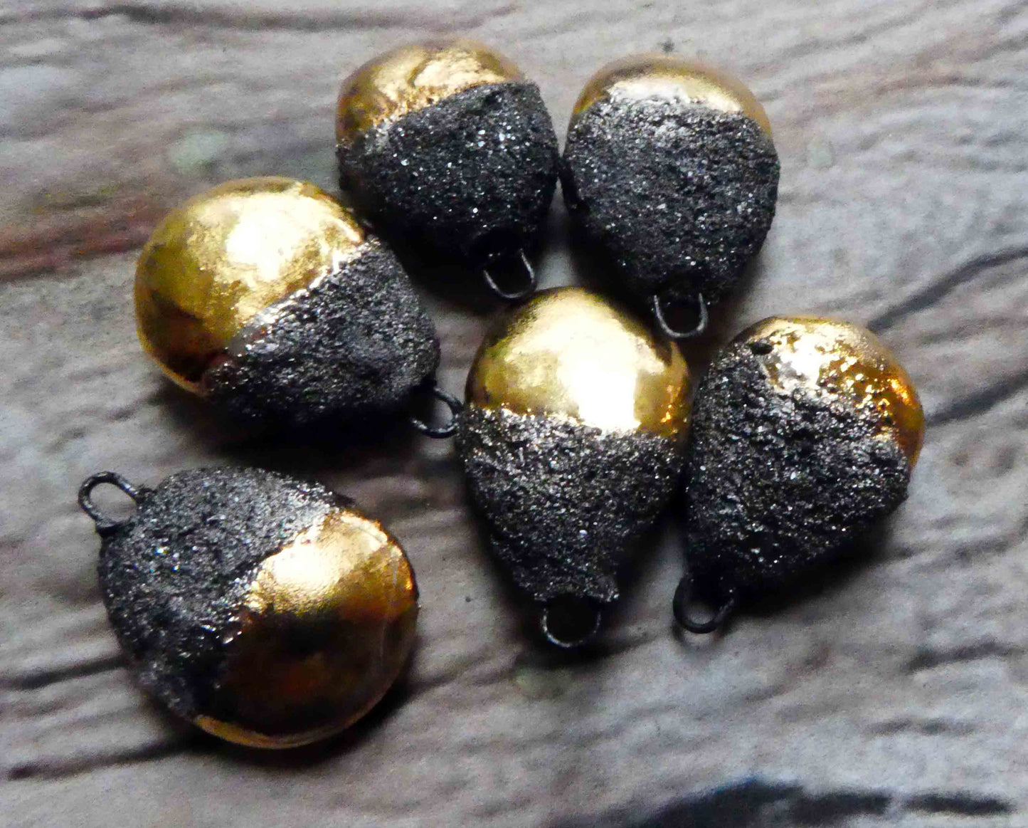 Ceramic Spangly Lustre Pebble Charms -Gold
