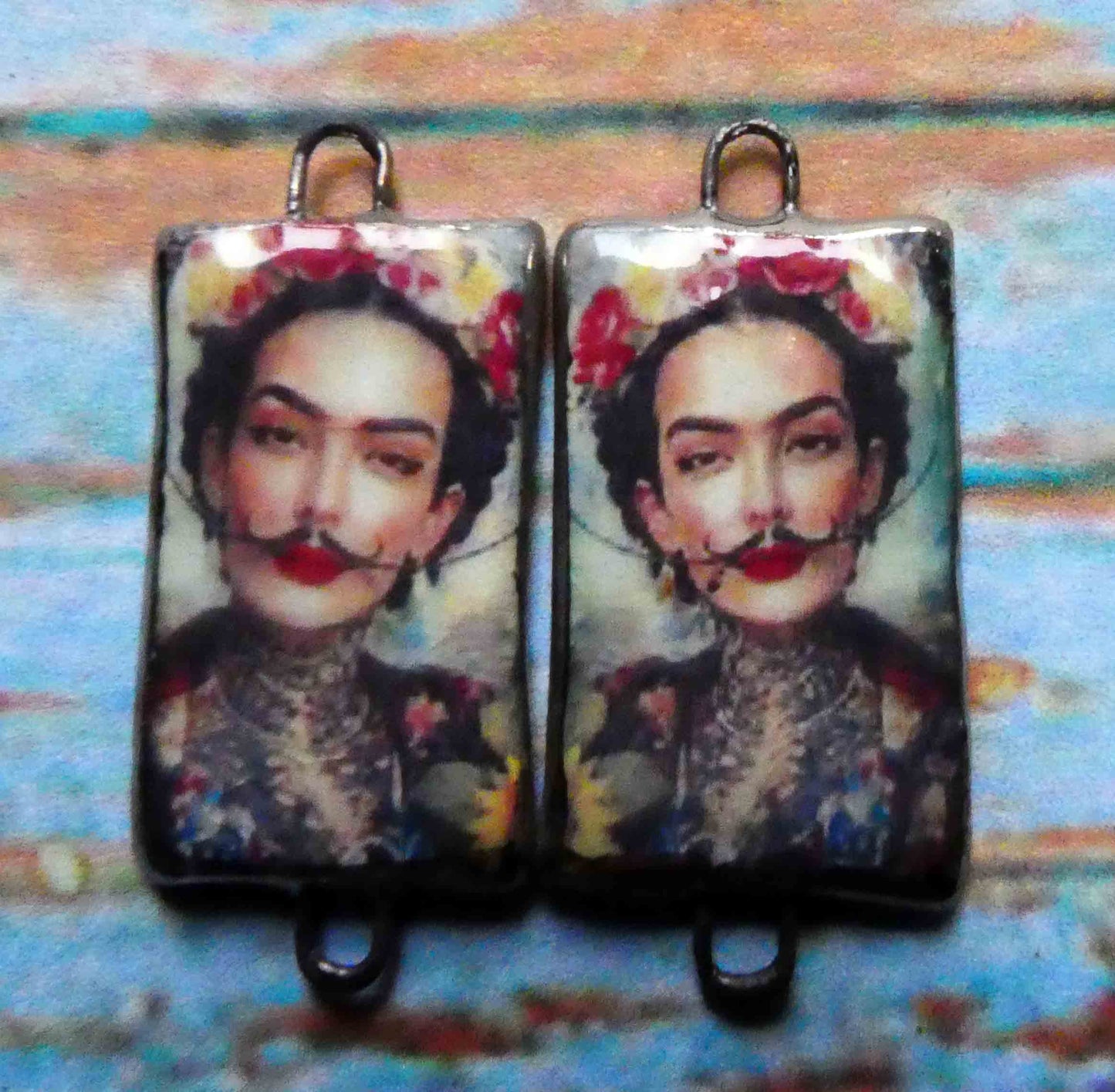 Ceramic Frida Inspired Earring Connectors - #13