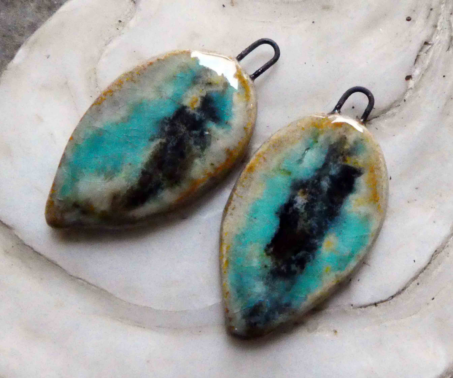 Ceramic Mixed Glaze Leaf Charms #4