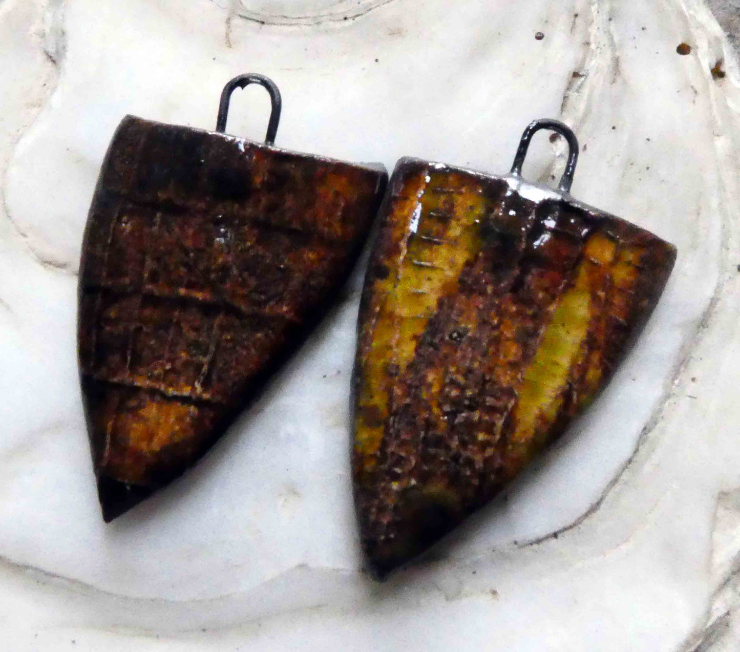 Ceramic Snake Textured Shield Charms - Dune