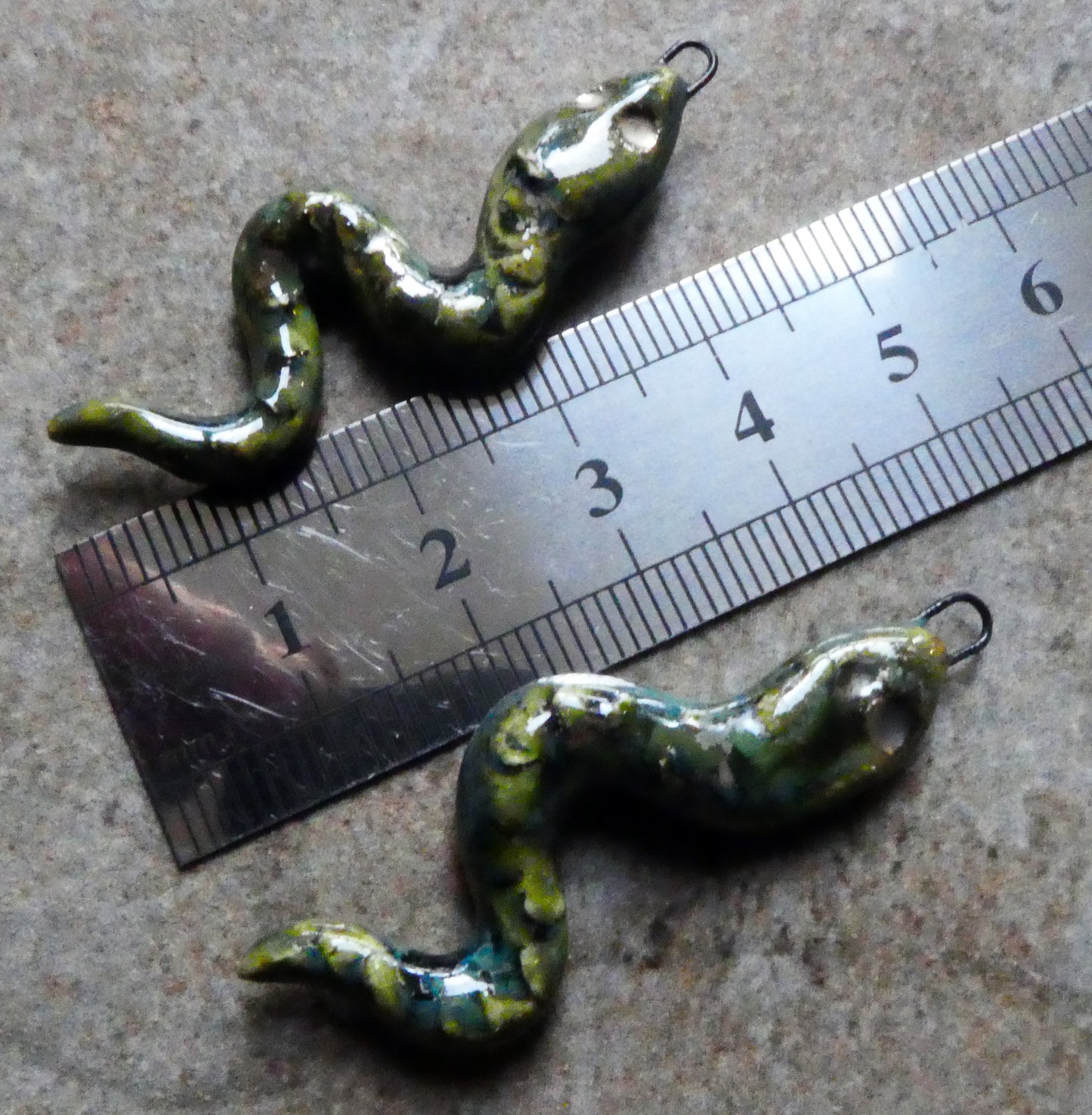 Ceramic Snake Charms -Dark Jade
