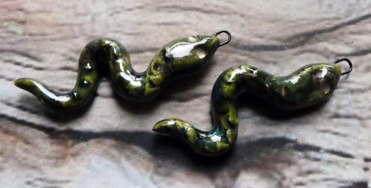 Ceramic Snake Charms -Dark Jade