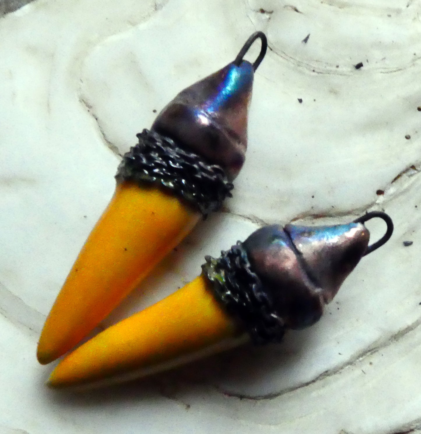Ceramic Chain Wrapped Spike Charms - Yellow