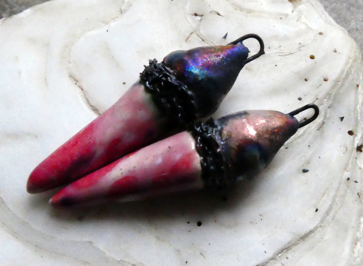 Ceramic Chain Wrapped Spike Charms -Berry Tart
