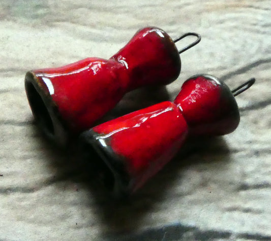 Ceramic Double Cone Charms - Red