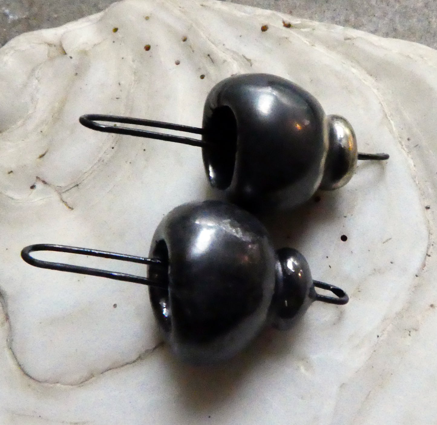 Ceramic Long Hoop Bead Cap Connectors - Pewter