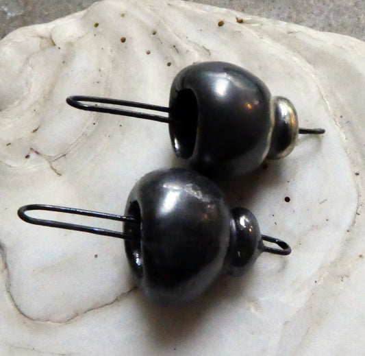 Ceramic Long Hoop Bead Cap Connectors - Pewter