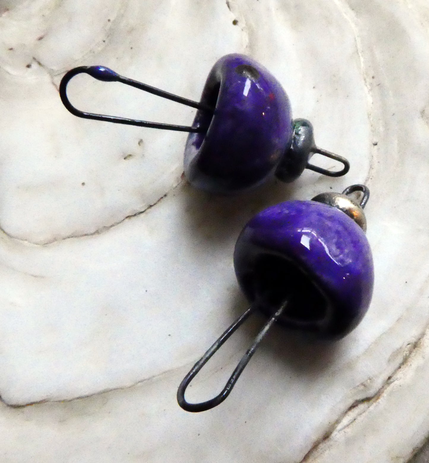 Ceramic Long Hoop Bead Cap Connectors - Dark Purple