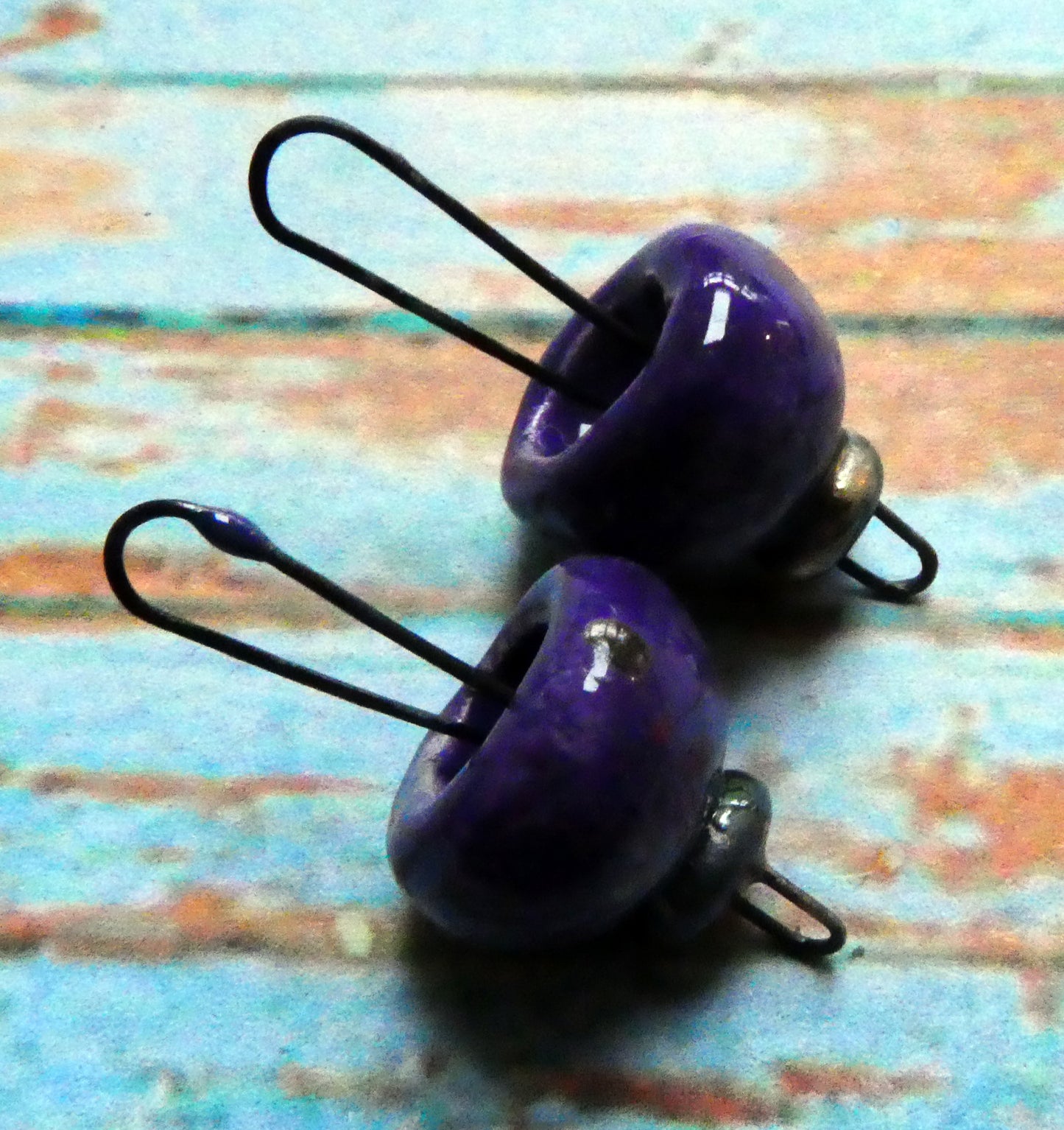 Ceramic Long Hoop Bead Cap Connectors - Dark Purple