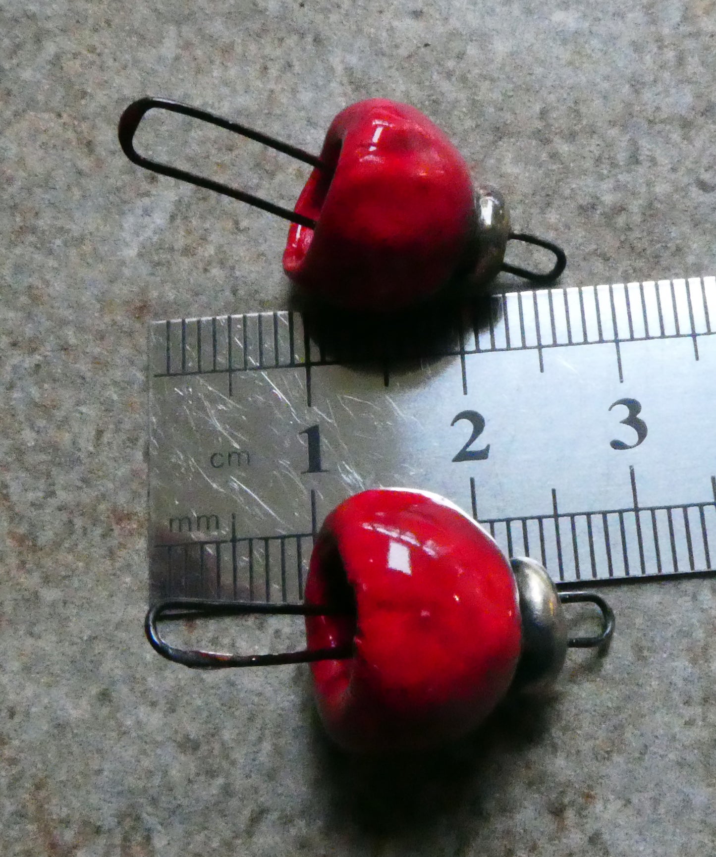Ceramic Long Hoop Bead Cap Connectors - Red