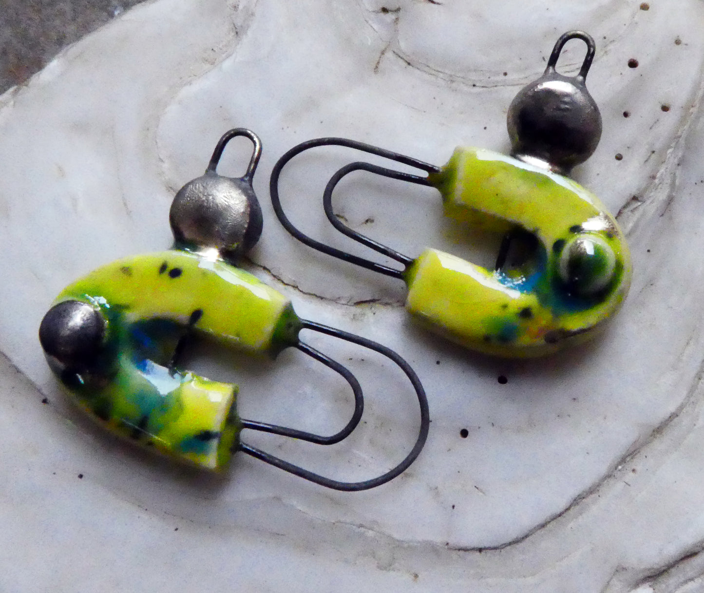 Ceramic Two Hoop Curved Connectors -Mardi Gras