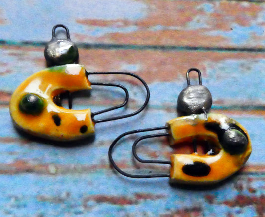 Ceramic Two Hoop Curved Connectors -Papaya
