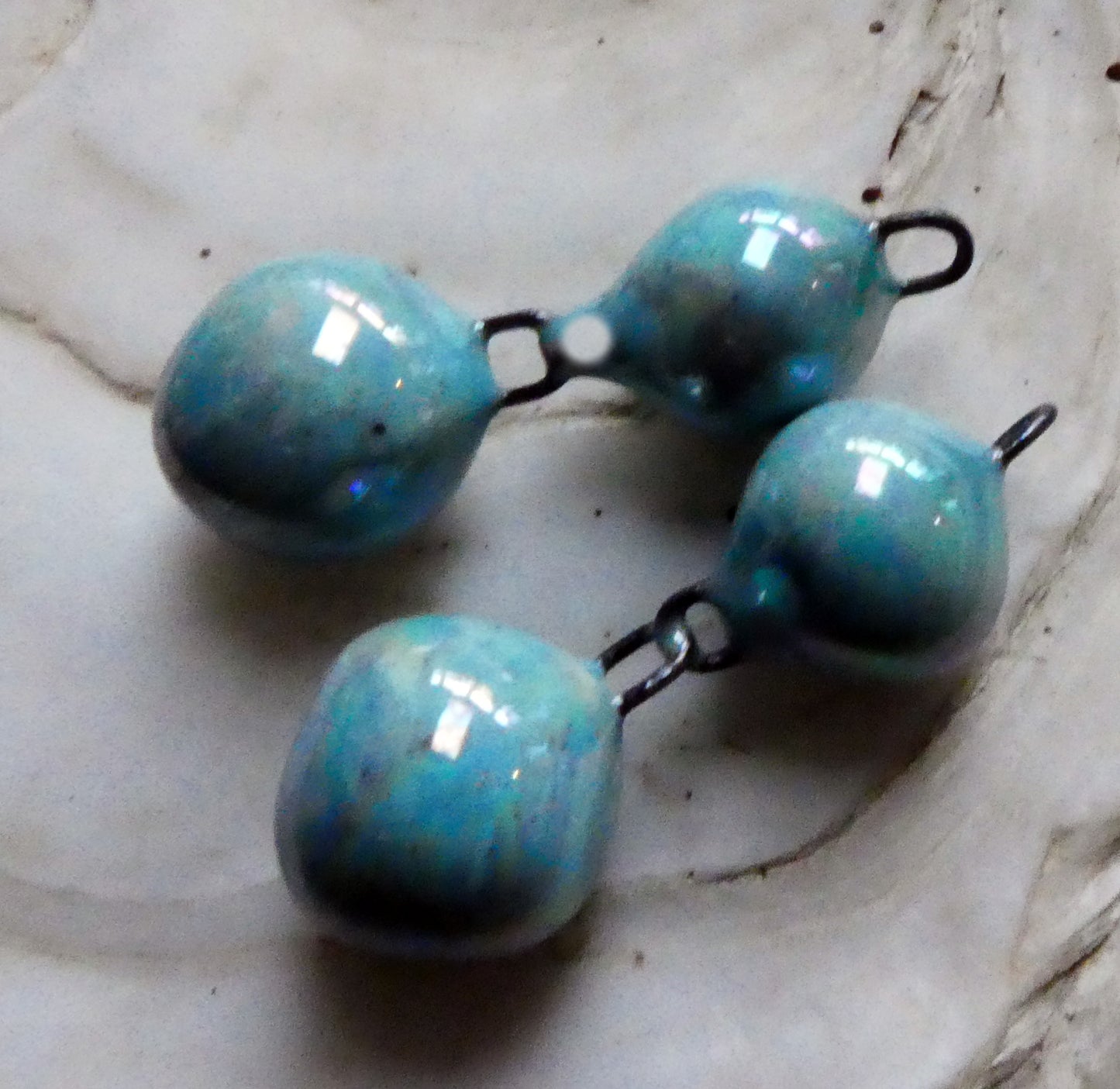 Ceramic Lustrous Double Bobble Dangles - Larimar