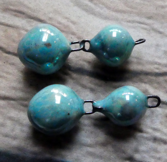 Ceramic Lustrous Double Bobble Dangles - Larimar