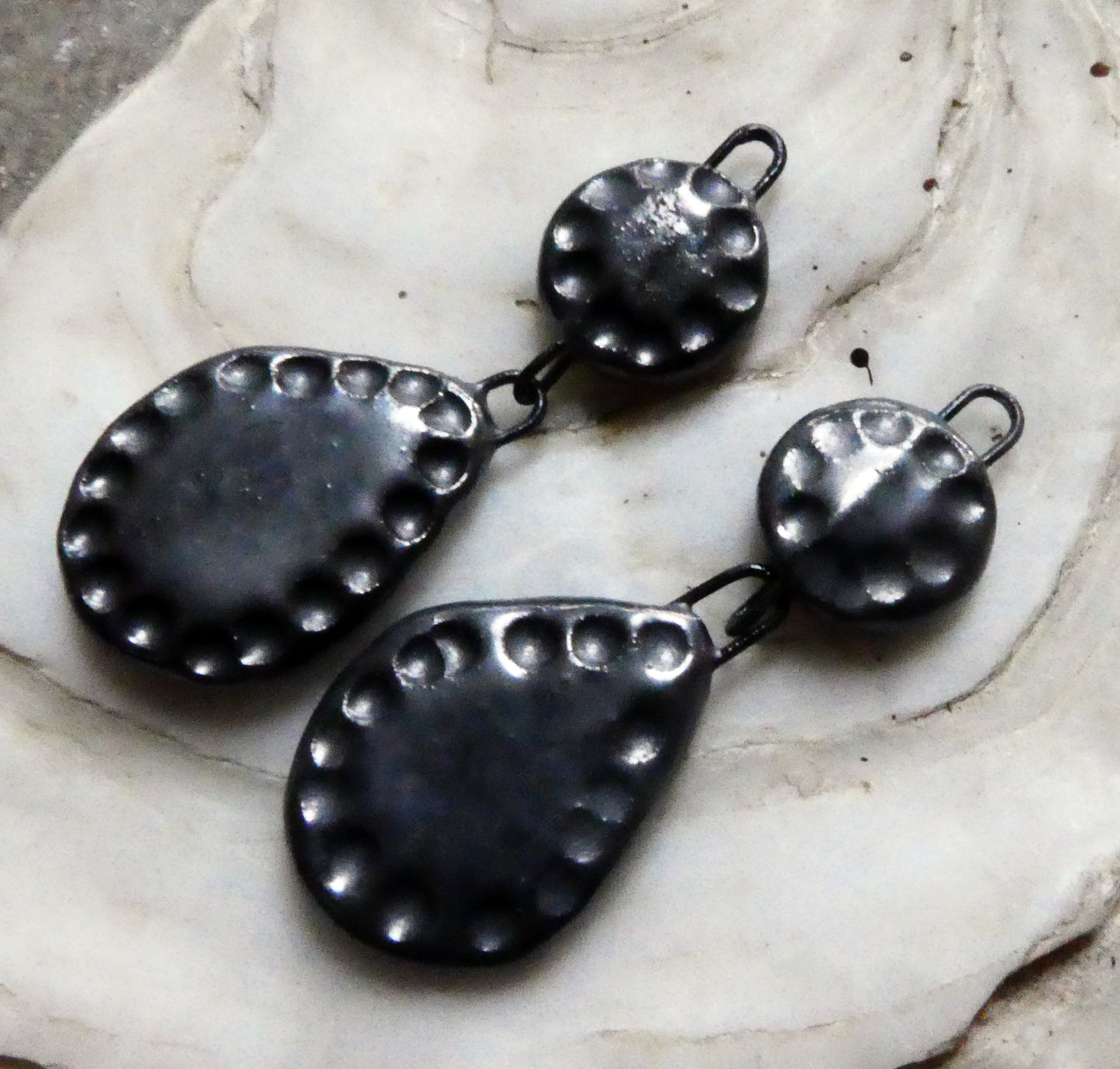 Ceramic Slim Disc and Teardrop Dangles - Pewter