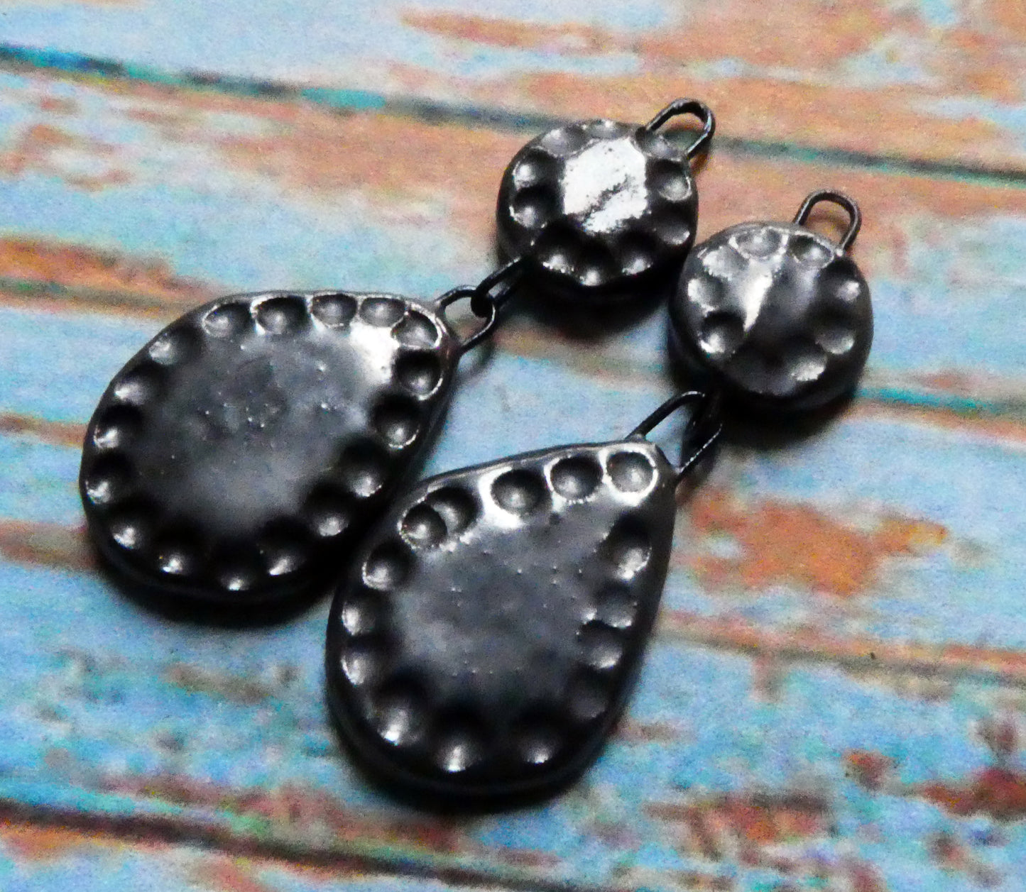 Ceramic Slim Disc and Teardrop Dangles - Pewter