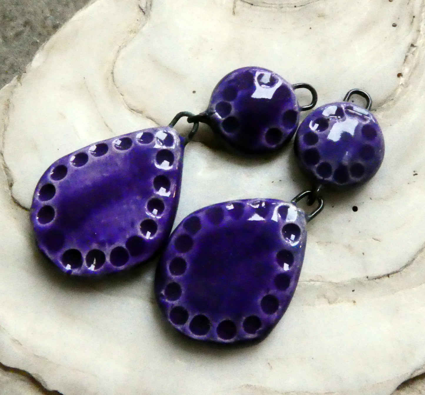 Ceramic Slim Disc and Teardrop Dangles - Dark Purple