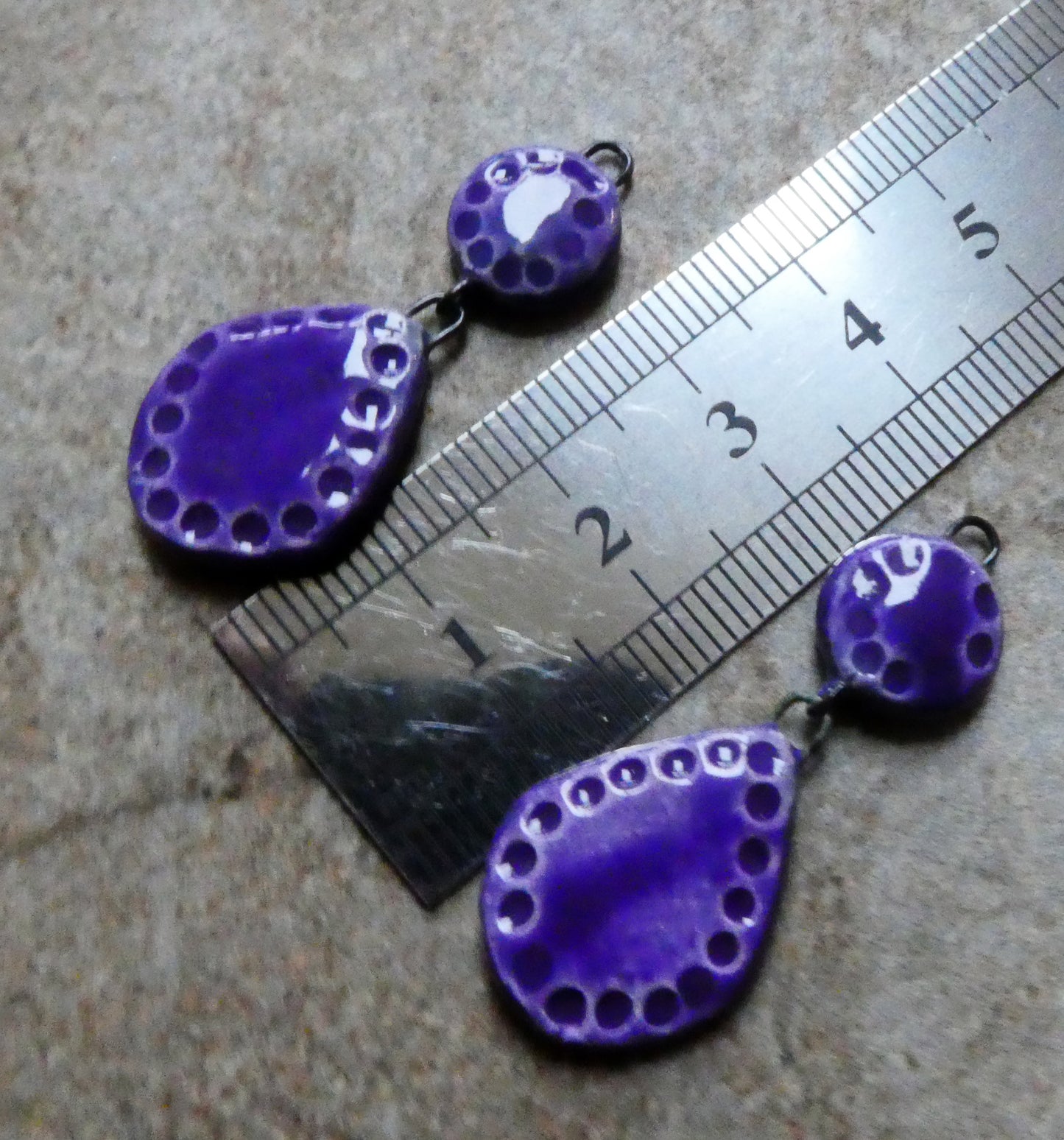 Ceramic Slim Disc and Teardrop Dangles - Dark Purple