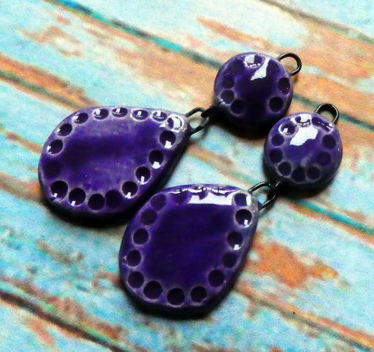 Ceramic Slim Disc and Teardrop Dangles - Dark Purple