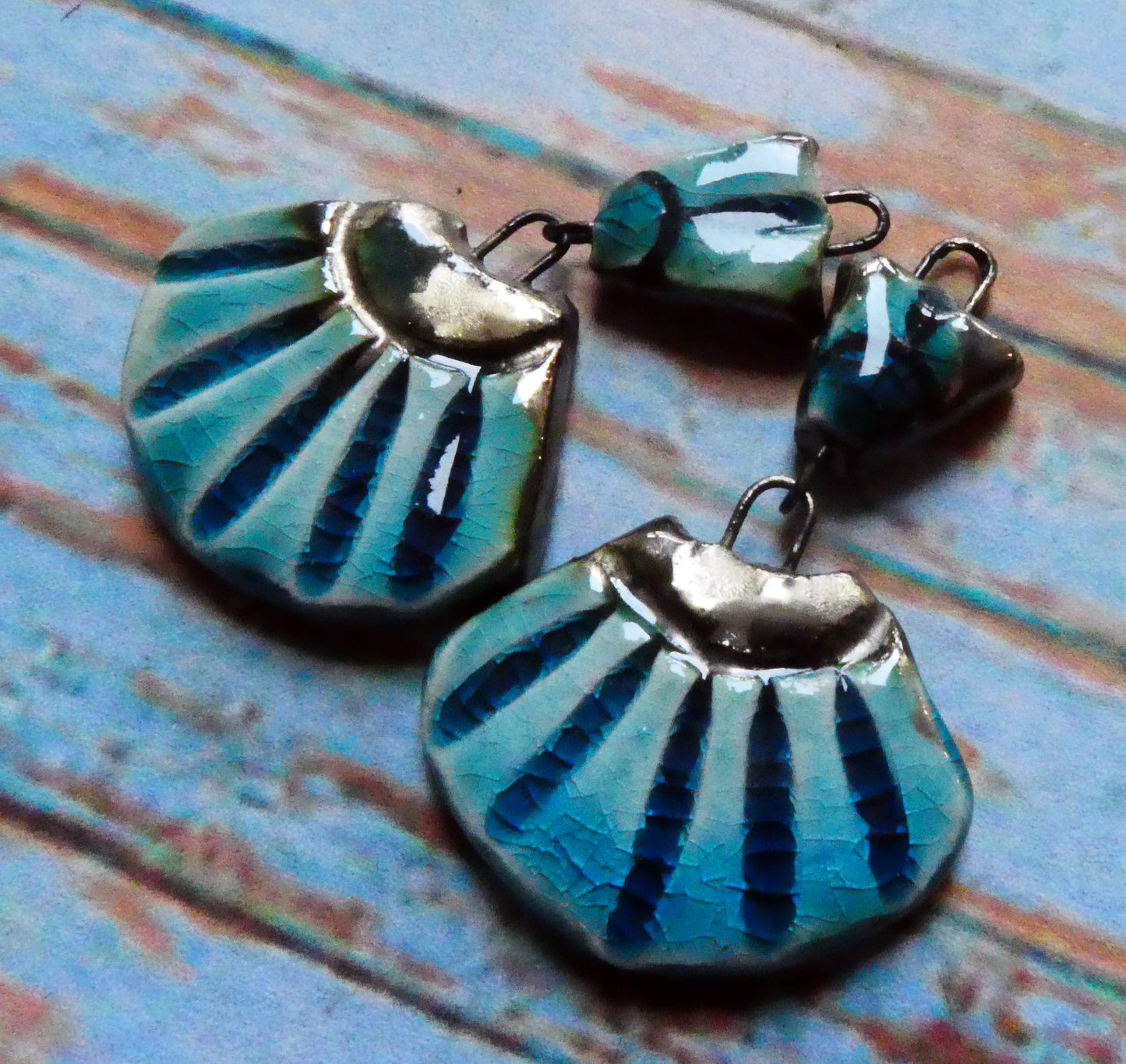 Ceramic Frilly Dangles - Oriental Blue