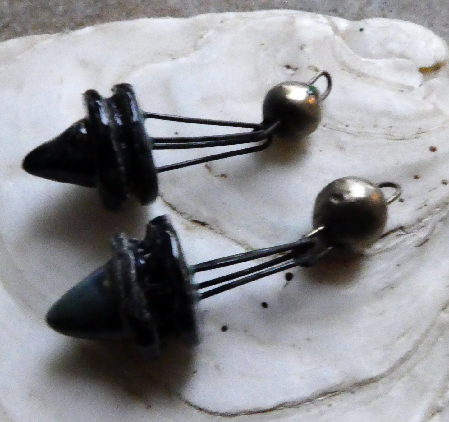 Ceramic Double Hoop Pointy Dangles - Obsidian