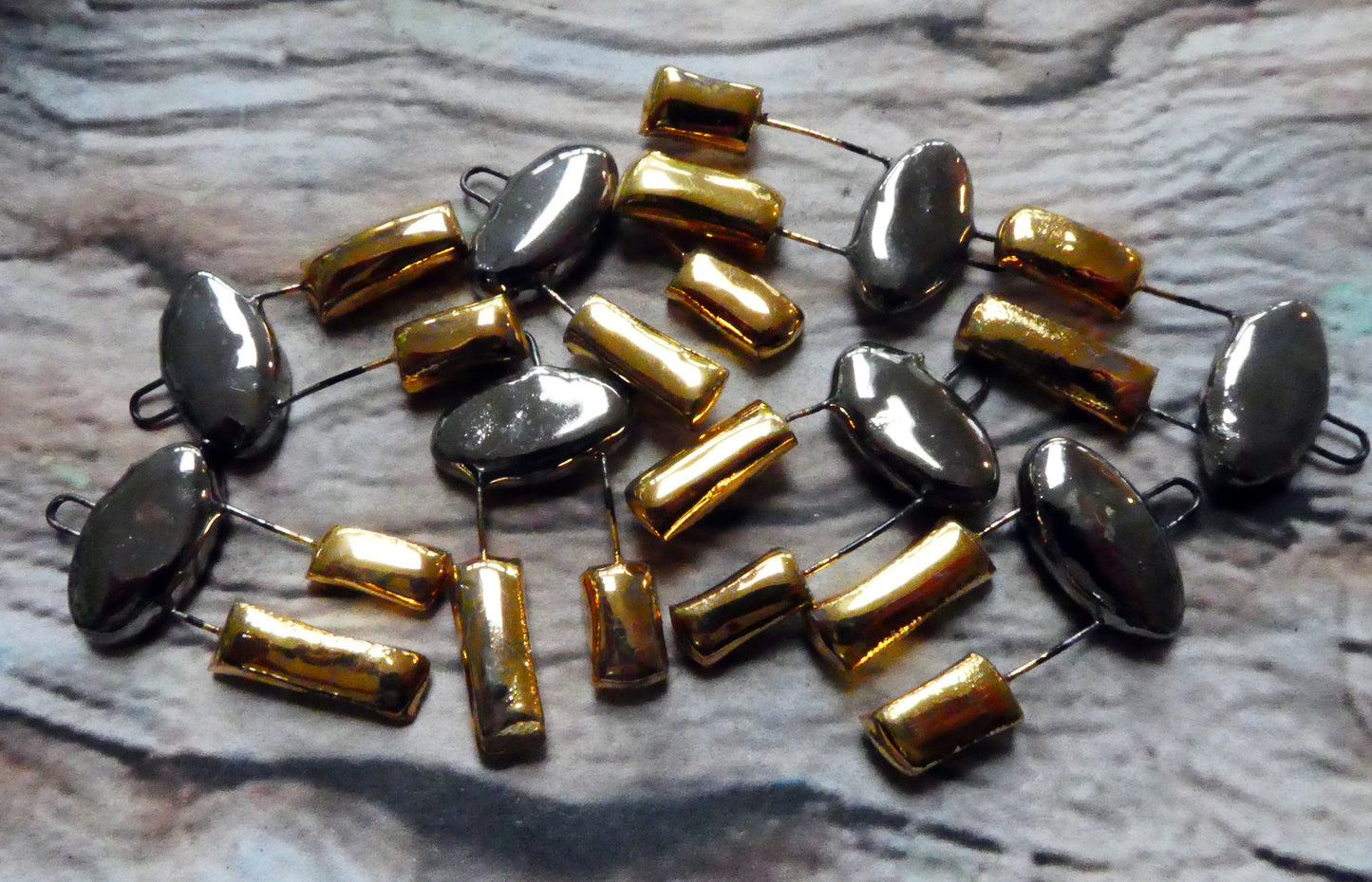 Ceramic Mixed Shape Charms -  Platinum and Gold