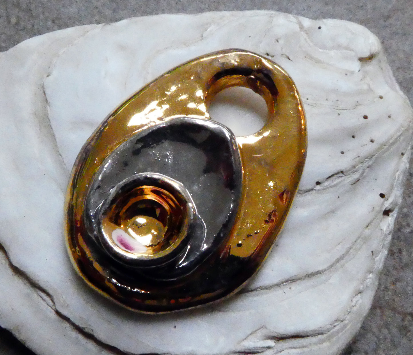 Ceramic Layered Pool Pendant -  Gold and Platinum