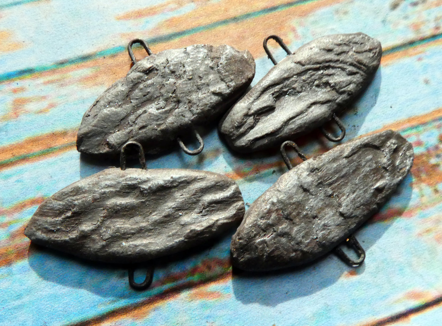 Ceramic Driftwood Textured Connectors - Silver