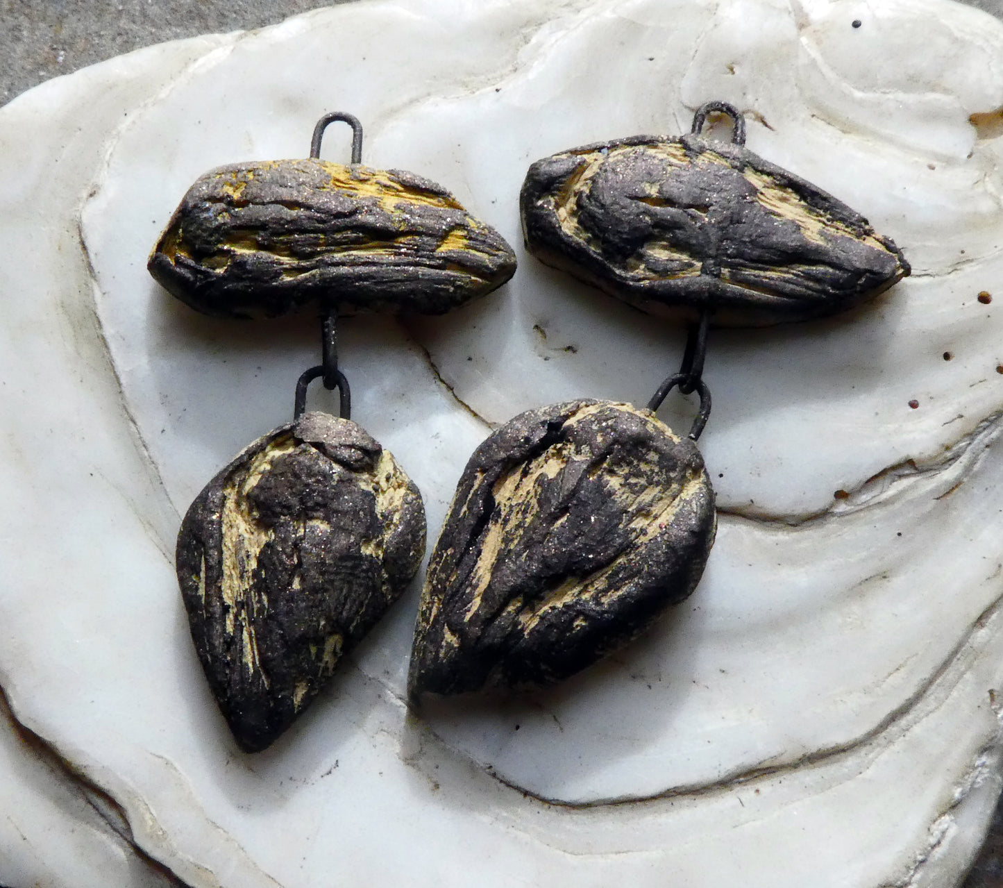 Ceramic Driftwood Textured Dangles - Pale Olive