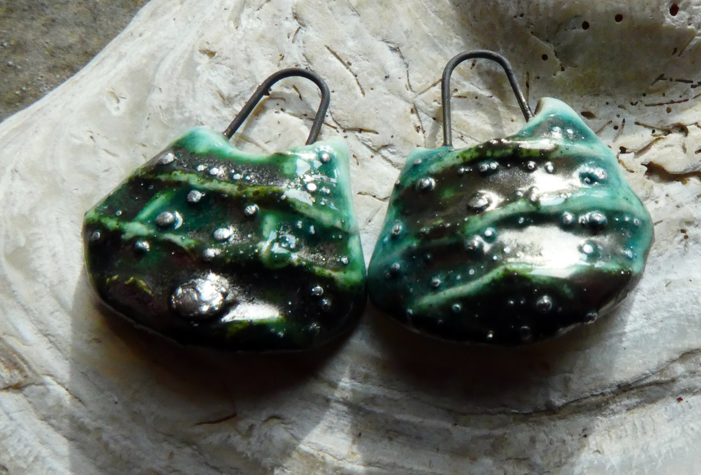 Ceramic Silvery Wave Textured Charms - Egyptian Blue Crackle