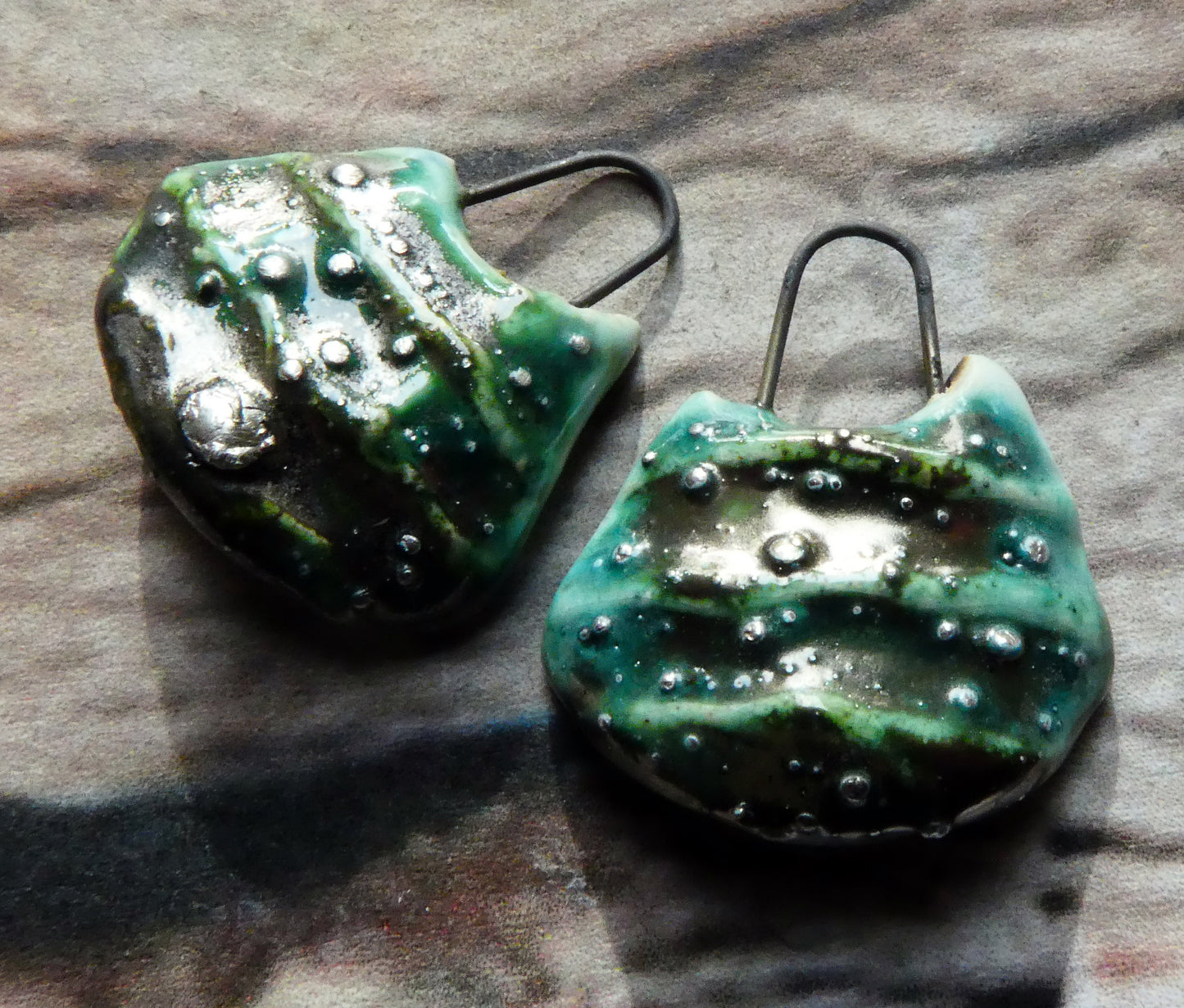 Ceramic Silvery Wave Textured Charms - Egyptian Blue Crackle