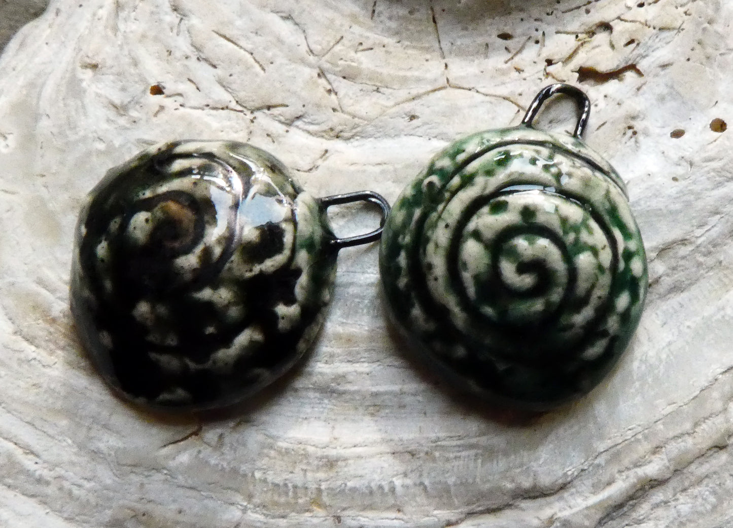 Ceramic Reversible Shell Charms -Algae Bloom