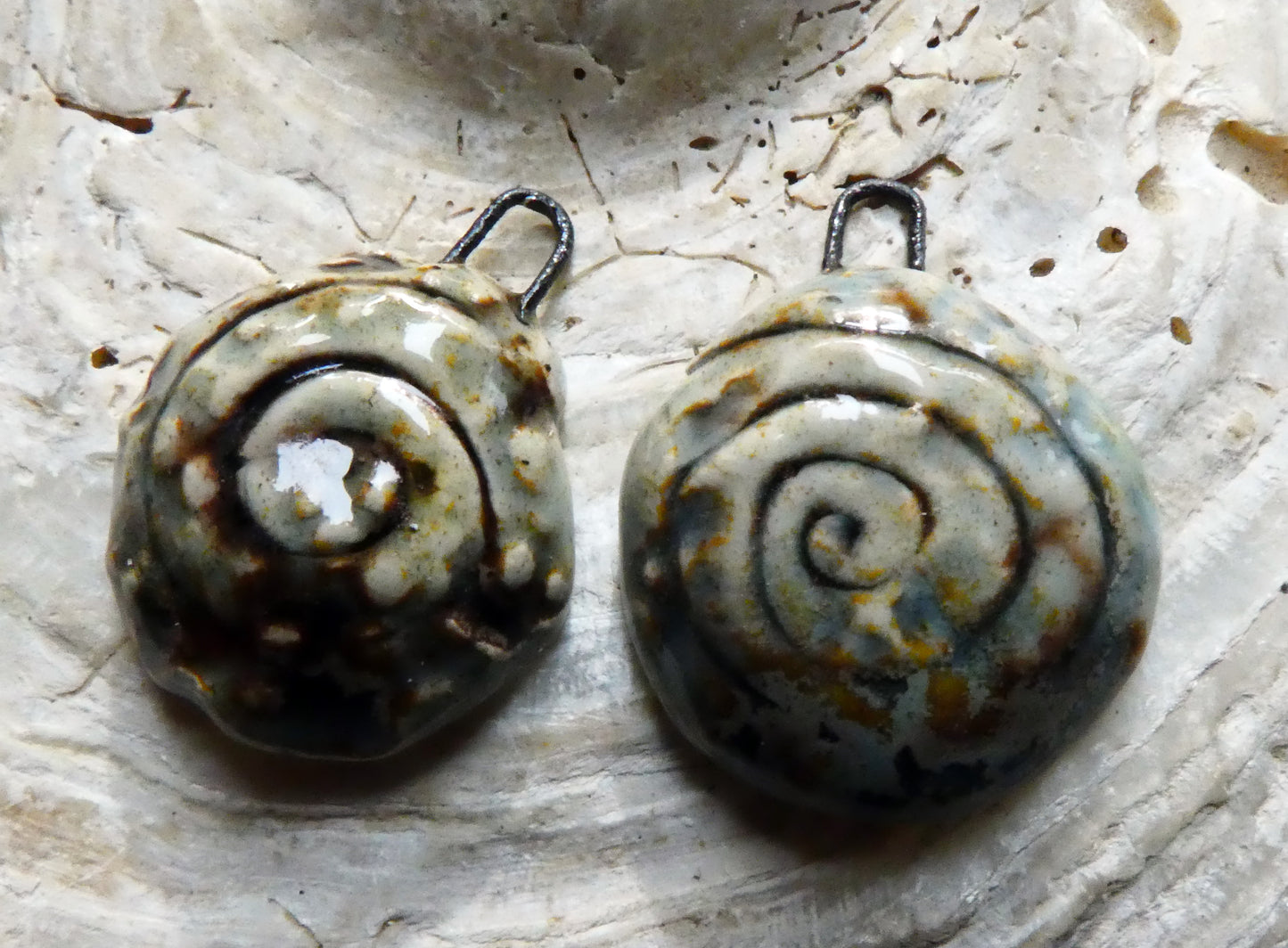 Ceramic Reversible Shell Charms -Spotted Malachite